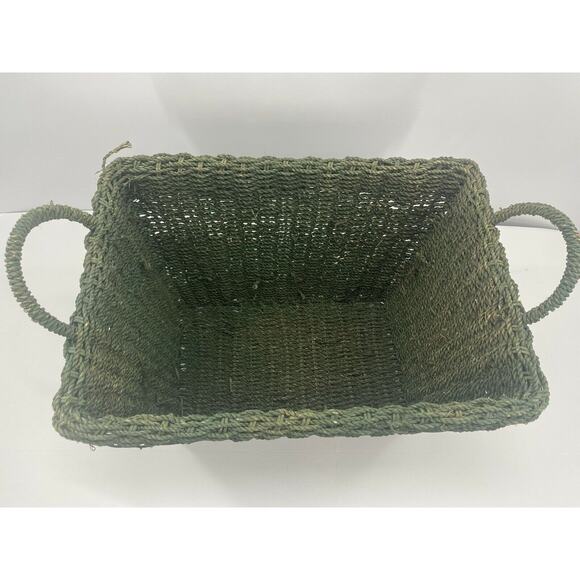 Vintage Jute Wicker Rattan Magazine Rack Handled Holder MCM Book Storage Basket - Picture 8 of 12